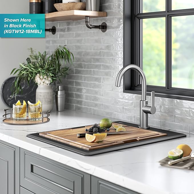 KRAUS Bellucci 18-inch Granite Workstation Drop In Top Mount Single Bowl Kitchen Sink in Metallic Grey with Accessories, KGTW12-18MGR