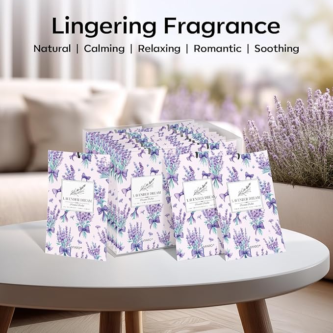 MYARO 20 Packs Fresh Lavender Scent Air Freshener for Drawer and Closet Long Lasting Sachets Bags Drawer Odor Deodorizers Home Car Fragrance
