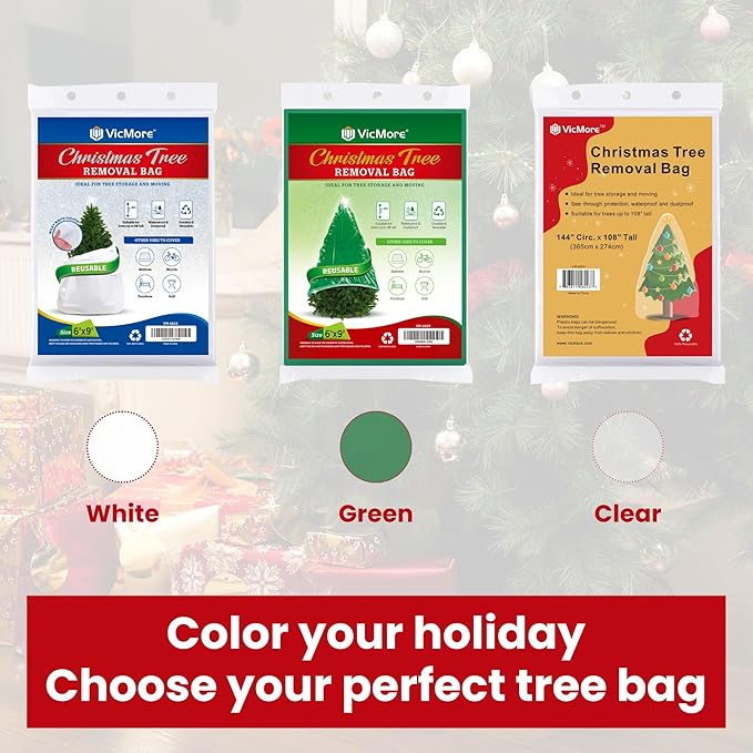 VicMore Christmas Tree Disposal Bag 9ft x 6ft White - Heavy-Duty Polyethylene Storage Cover