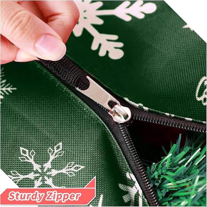 Christmas Tree Storage Bag 7.5 ft (3pc Set), 600D Oxford Tear-proof Xmas Tree Bag, Fits Up to 7 Foot Artificial Trees, Reinforced Handles&Zippered&Durable, Holiday Decoration Storage Bag, Green