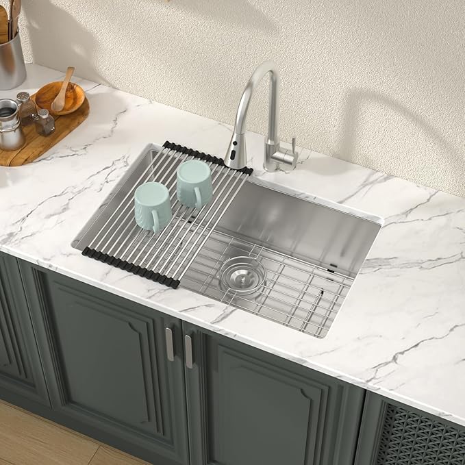 Lordear 28 Kitchen Sink Undermount 16 Gauge Stainless Steel Single Bowl Under Counter Handmade Kitchen Sink Basin, 28"x18"x10"
