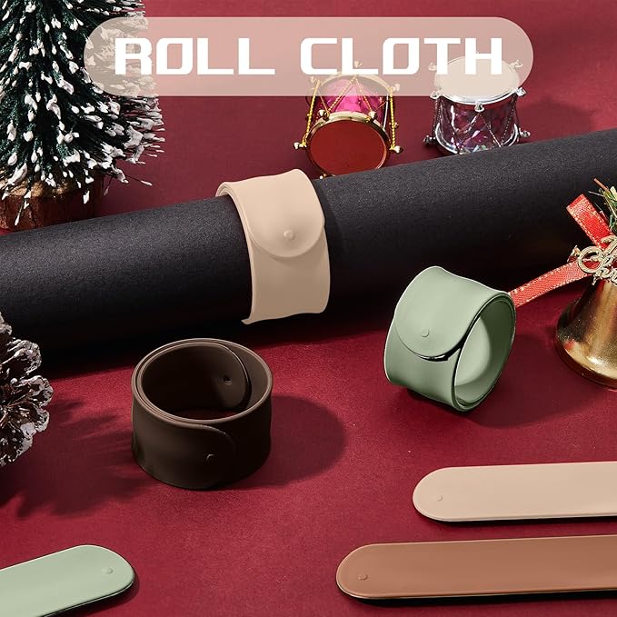 Charniol 12 Pieces Wrapping Paper Roll Holder Holiday Flip Wraps Silicone Covered Metal Strips Flip 1 x 9 Inch Stabilizer Slap Band for Poster Gift Paper Vinyl Storage Organize (Earth Color)