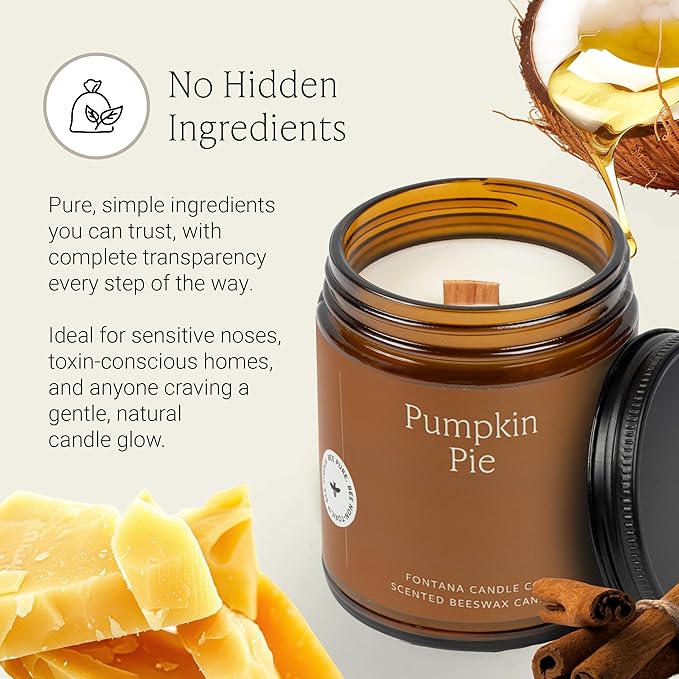 Fontana Candle Co Wood Wick Beeswax Jar Candles, Pumpkin Pie Fall Candle - Made with Coconut Oil & Pure Essential Oils – Clean Burn, Long Lasting and Non-Toxic Candles for Home & Room Decor