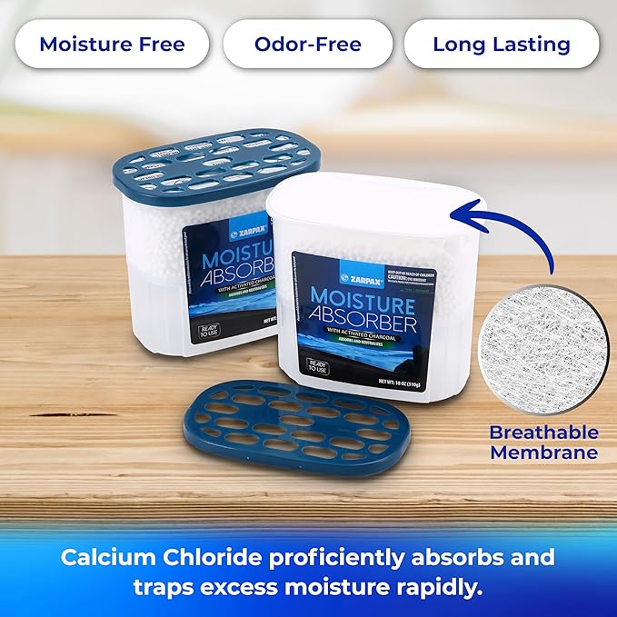 ZARPAX Moisture Absorber Activated Charcoal 18 oz/510g | Removes Moisture, Damp, Humidity & Odors | Odor Absorber | Moisture Trap for Bathroom, Closet, Kitchen & Small Spaces | Set of 4