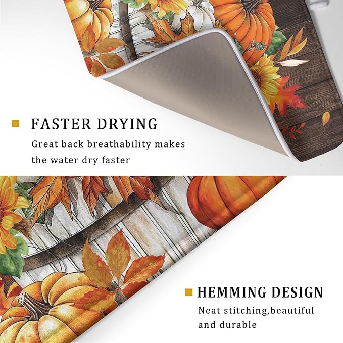 Fall Pumpkin Dish Drying Mat for Kitchen Counter Decor 18x24 Inch Halloween Thanksgiving Dish Drainer Mats Absorbent Reversible Dishes Pad