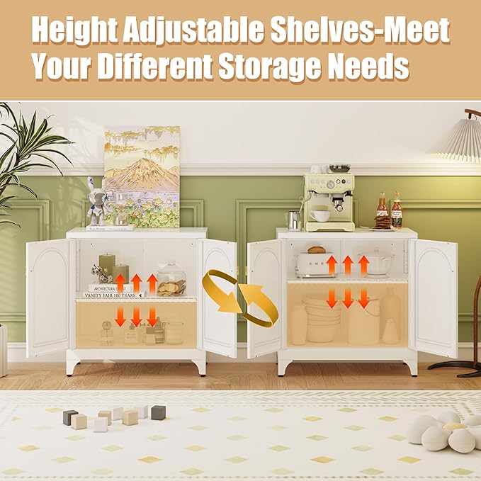 Metal Storage Cabinet with 2 Doors, 48" H White Sideboard Cabinet, Small Kitchen Pantry with Adjustable Shelf, Coffee Bar Cabinets, Storage Cabinets for Kitchen, Pantry, Living Room, Office