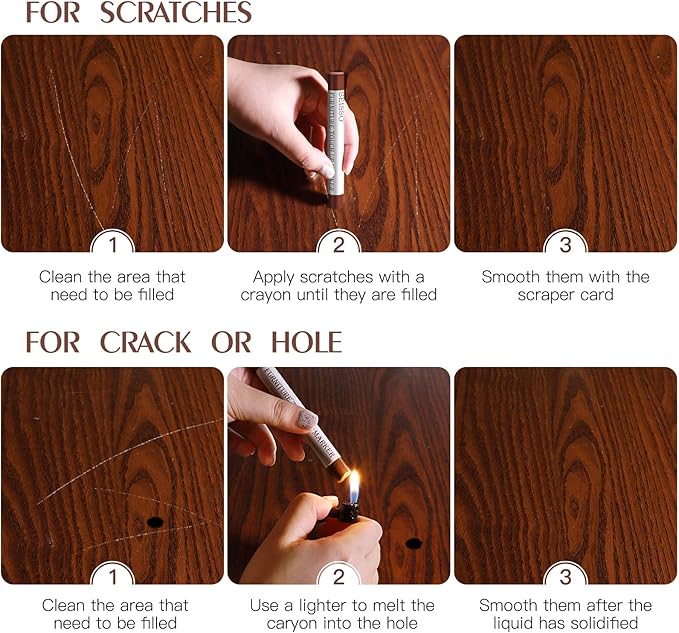 SEISSO Wood Furniture Markers Touch Up, Wood Floor Scratch Repair Kit, Wood Filler Wax Stick Crayons for Wooden Floor Table Door Cabinet Scratches Holes Floor Laminate Carpenters, 10 Colors