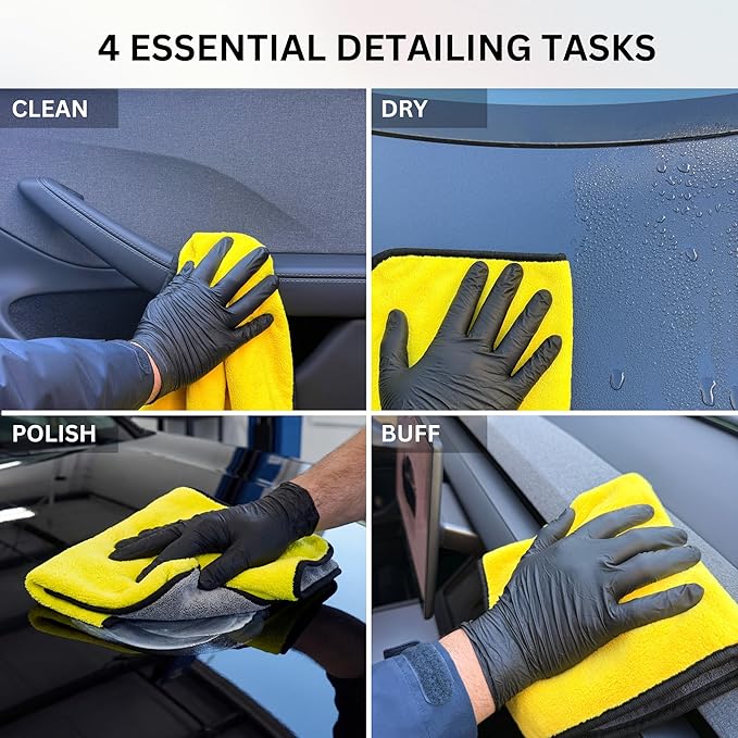 The Pro Stuff® Car Detailing Microfiber Towels - 600 GSM Thick Plush Auto Towels | Super Soft Dual-Sided for Cleaning, Washing, Buffing | Tagless, Scratch-Free, Lint Free Cloth (16"x16") | 3 Pack