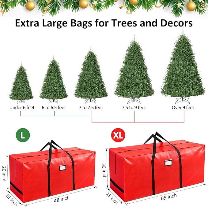 HABGP 7.5 ft Christmas Tree Storage Bag, Fits Artificial Xmas Holiday Tree, Durable Christmas Tree Storage Box Waterproof Material with Zippered Bag & Carry Handles, Protects from Dust, Moisture - Red