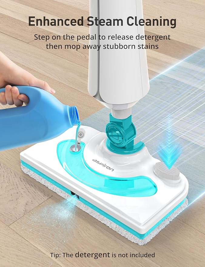 Professional Steam Mop Cleaner, 1300W Floor Steamer with Detergent Chamber, 25S Heat Up, Lightweight Steamer for Cleaning with 2 Washable Pads, Safe for Tiles, Upholstery, Carpet, Hardwood, Teal