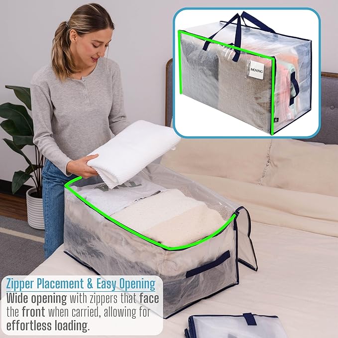 VENO 10 Pack Moving Bags and Large Christmas Decoration Storage Bins with lids. Alternative to Moving Boxes, Packing Supplies for College. Heavy Duty Totes (Clear, 10 Pack)