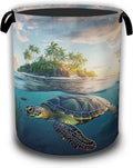 Sea Turtle Tropical Island Laundry Hamper,Laundry Baskets,Waterproof Oxford Cloth Toy Storage for Bedroom,Bathroom,Nursery,16x20.8 Inch