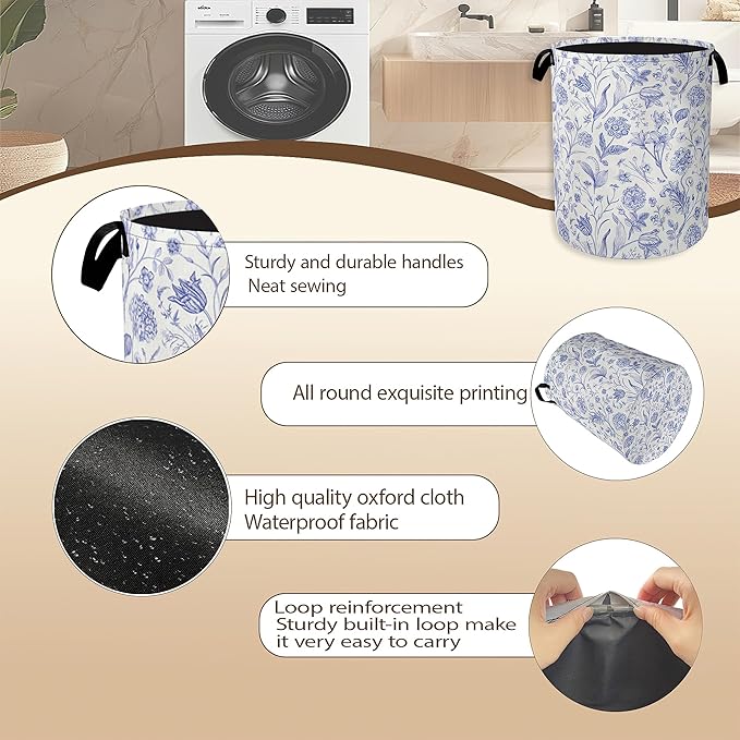 Hydrangea Flowers Laundry Basket,Rustic Floral Clothes Hamper,Oxford Cloth Collapsible Nursery Hamper Storage Organization for Bedroom,Bathroom,Office,College Dorms,16x20 Inch