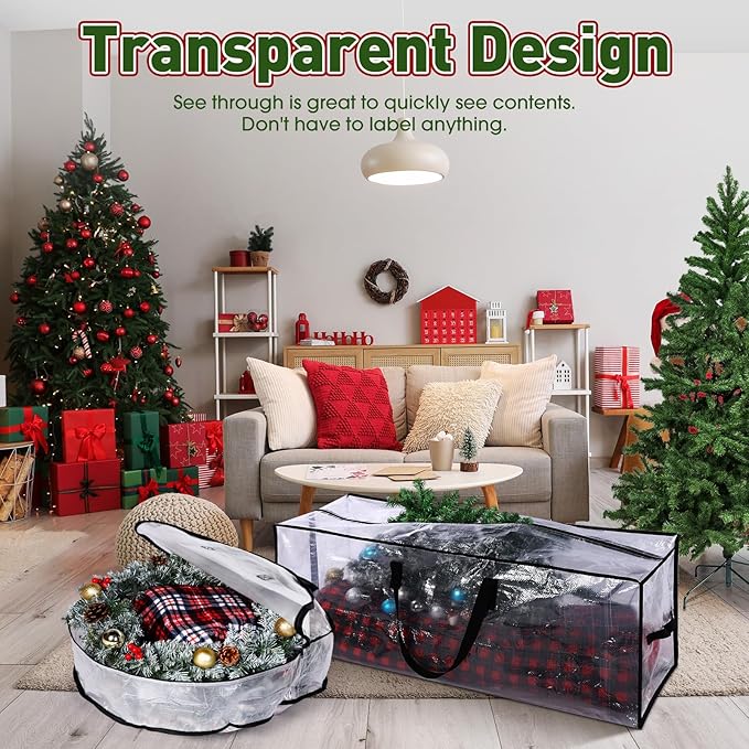 5 Pack Christmas Storage Bags, 7.5 Ft Christmas Tree Large Bag and 24 inch Wreath Garland Containers Packing Tote Moving Bags with Handle Zipper for Artificial Xmas Tree Wreath Garland