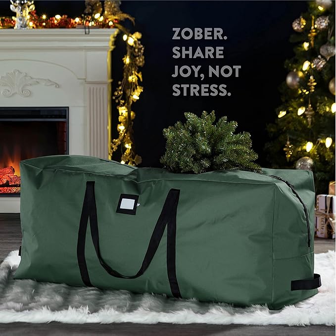 ZOBER 600D Oxford Fabric Christmas Tree Storage Bag - Fits 7.5 Ft Artificial Trees - Tear Proof Waterproof Christmas Tree Bag For Storage Box For Xmas - Strong, Durable Handles - Card Slot - Green