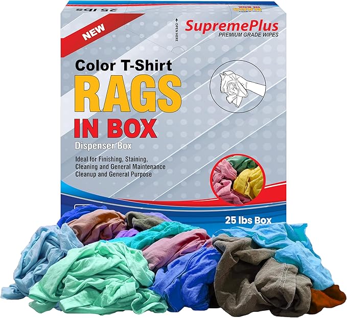 Premium Color Knit Cleaning Cloths (25 lbs. Compressed Box) – Shop Rags Bulk for Workshops, Mechanics, Painters, and Home Use, Multipurpose Cotton T-Shirt Rags