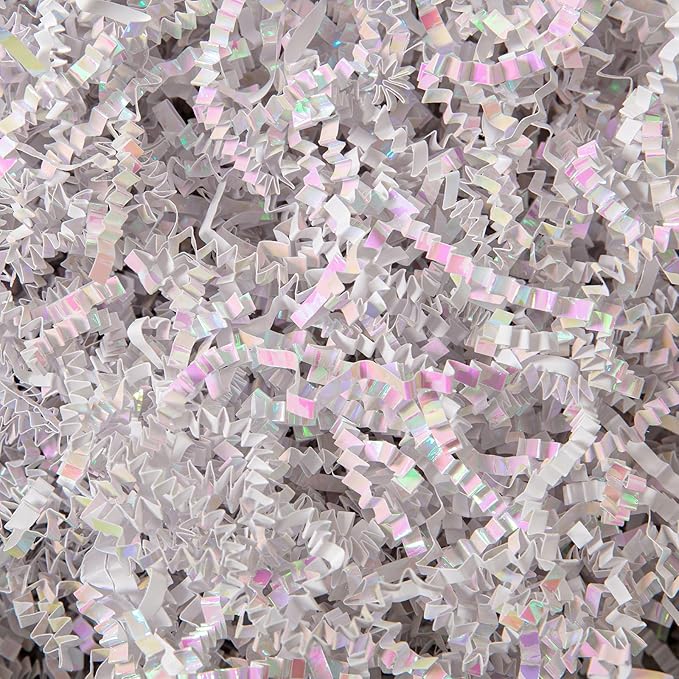 Mefleet 1 LB Crinkle Cut Paper Shred Filler Diamond White Crinkle Shredded Paper for Gift Box - Gift Basket Bag Filler - Grass Cushion Stuffing for Christmas Holiday Packaging Wrapping