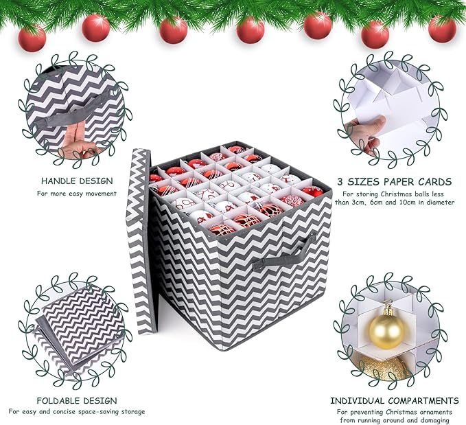 Christmas Ornament Storage Box, Freestyle Assembly Ornament Organizer Storage Box, Fits Christmas baubles 3cm-8cm and Holiday Ornament Storage - 600D Oxford Christmas Ornaments Storage Containers