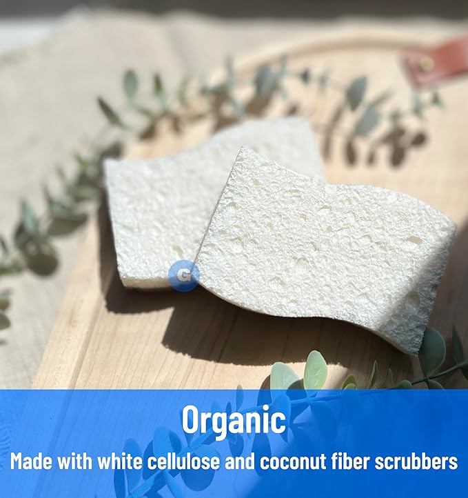 Natural Kitchen Sponges - Biodegradable, Compostable, Cellulose and Coconut Sponges - Pack of 6