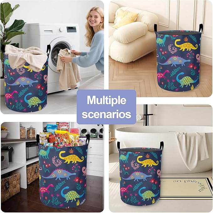 Cute Cartoon Dinosaur Laundry Hamper Large Canvas Fabric Lightweight Storage Basket/Dirty Clothes Collapsible Waterproof for College Dorms, Boys and Girls Bedroom,Bathroom