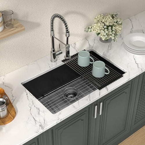 27 Black Kitchen Sink - Lordear 27 x 19 Inch Undermount Sink Gunmetal Black 16 Gauge Stainless Steel Deep Single Bowl Handmade Sinks Basin
