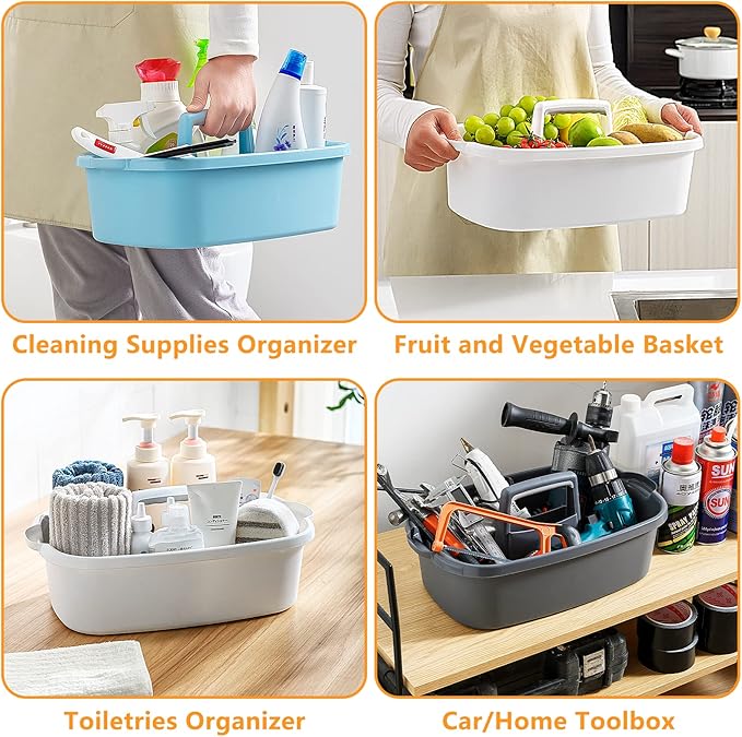 Multi-Purpose Plastic Cleaning Caddy with Handle, Shower Caddy Organizer/Storage Basket/Totes Portable for Bathroom Supplies, Cleaning Products, Under Sink Tool, Housekeepers (White)