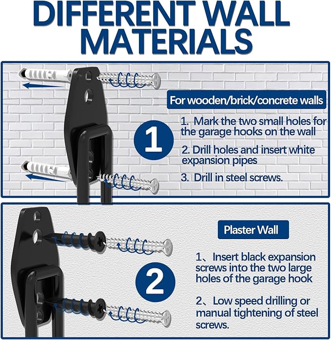 3-H Garden Hose Holder Wall Mount 2 Pack,Solid Steel Hose Hanger,Perfect for Hanging Outdoor Air Hose,Ropes,Pipes,Garden Tools,Ladders,Bikes,Bulk Items(Black)