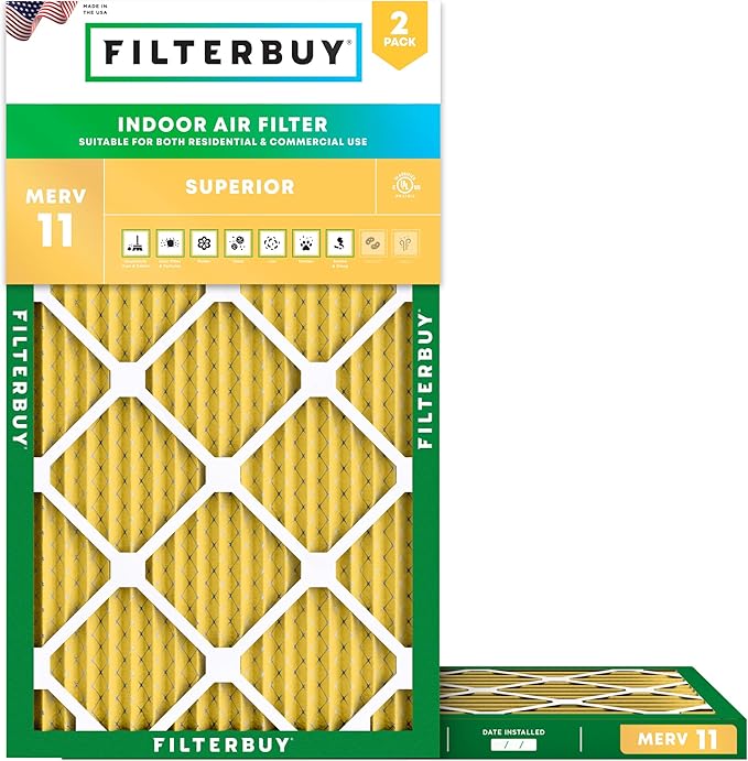 Filterbuy 18x36x1 Air Filter MERV 11 Superior Pet & Allergy Defense (2-Pack), Electrostatic Pleated HVAC AC Furnace Filters Replacement, Made in USA (Actual Size: 17.50 x 35.50 x 0.75)