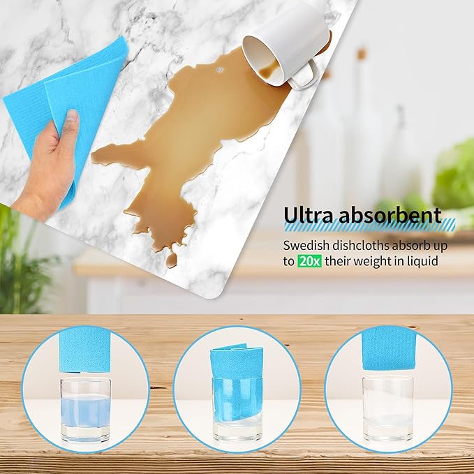 HOMERHYME Swedish Dishcloths, 10 Pack Multicolor Kitchen Cloths, Absorbent Dish Towels for Kitchen, Multipurpose Cellulose Sponge Cloths, Reusable Washable Towels for Home & Kitchen