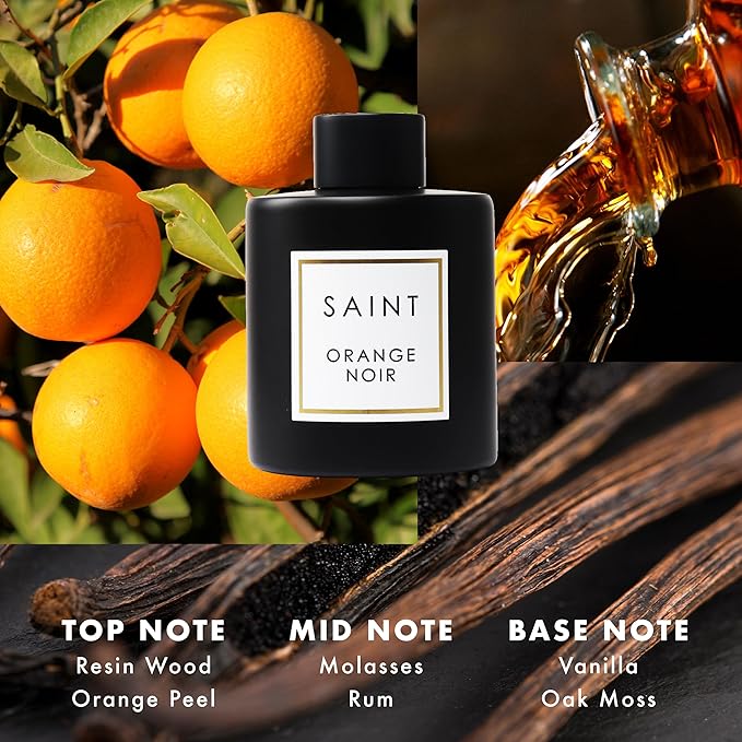 SAINT Reed Diffuser, Aromatherapy Diffuser Set with Scent Diffuser Sticks, Long-Lasting Oil Diffuser in Matte Black Glass Jar, Aroma Diffuser for Home, Bedroom, or Bathroom, 5oz, Orange Noir