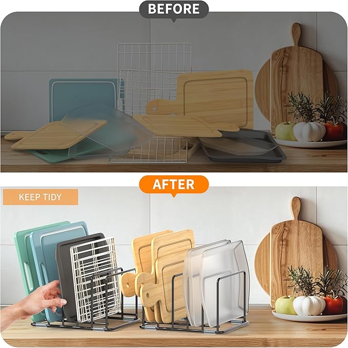 VAEKUCEAN 2-Pack Medium Black Cutting Board Racks, Kitchen Cabinet Organizer, 5 Tiered Shelves for Baking Trays, Cutting Boards, Cookie Sheets, Muffin Pans