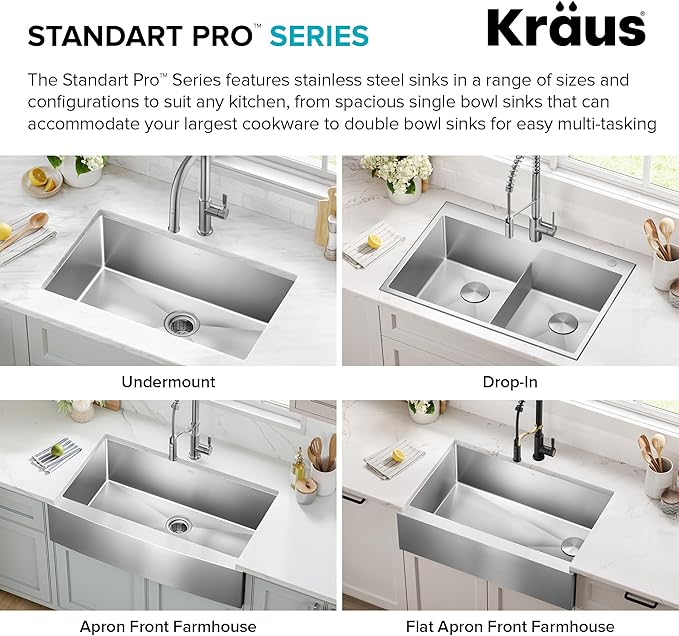 Kraus KHF203-36 Standart PRO Kitchen Stainless Steel Sink, 36 Inch Round Apron 60/40 Double Bowl