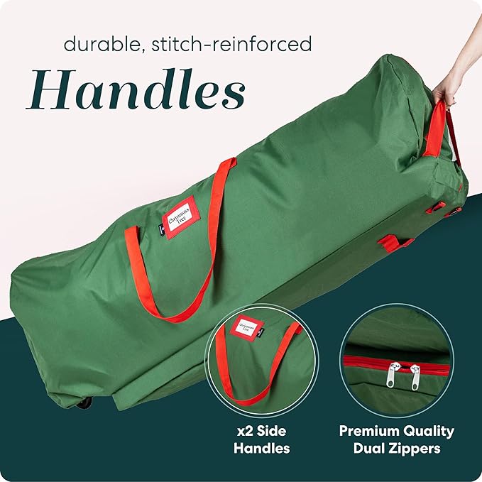 Handy Laundry Rolling Tree Storage Bag - For 9-Foot Artificial Christmas Holiday Tree. Zippered Bag, Carry Handles and Wheels for Easy Transport. Protects Against Dust, Insects, and Moisture. (GREEN)