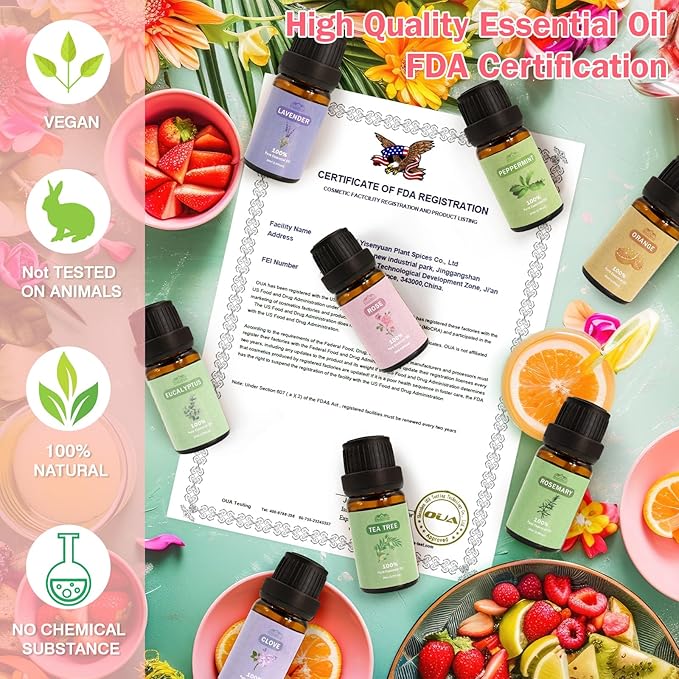 8 Pcs Pure Essential Oils for Diffusers for Home Care, Skin Care, Candle Making-Peppermint, Lavender, Eucalyptus,10 ML Essential Oils Gift Set, Christmas Birthday Present
