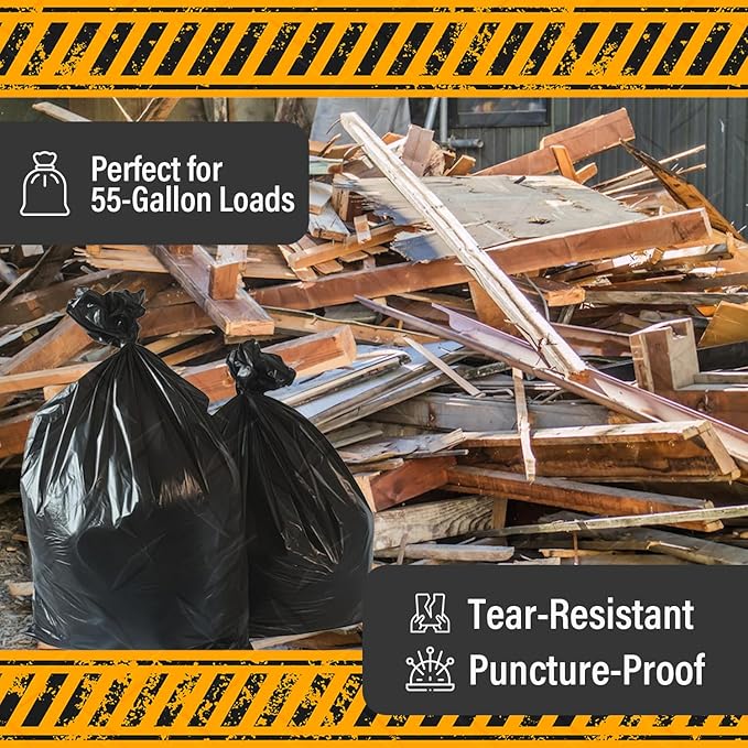95–96 Gallon Heavy Duty Trash Bags – 30 Count Large Black Garbage Bags for Outdoor Bins, Contractor, Lawn, and Commercial Use – 2.5 Mil Thick Can Liners, 61" x 68"