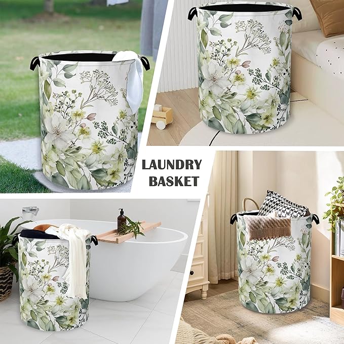 Flowers Plants HerbsLaundry Hamper,Dirty Clothes Laundry Basket with Handles Waterproof Oxford Cloth Storage Basket for College Dorms Bathroom Bedroom 16" x 20.8"
