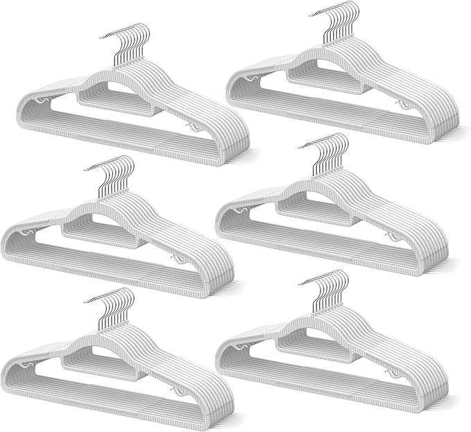 MLKJHHI 60 Pack Thin Space Saving Hangers, No Slip Clothes Hangers with Non Slip Textured and 360° Hook - Plastic Hanger, Closet Organizer for Shirt, Pants, Suit, Skirt, Coat - White