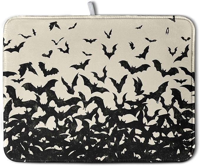 Kwlegh Halloween Bats Halloween Dish Drying Mat for Kitchen Counter 18x24 Inch Microfiber Absorbent Drying Mats Washable Dishes Drainer Mats Reusable Dish Rack Pad for Coffee Bar