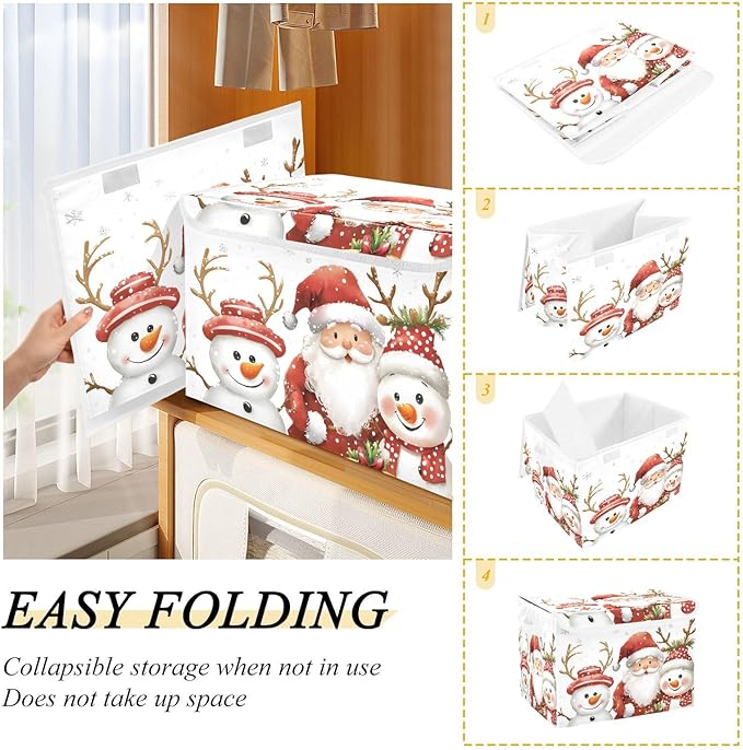 Bolaz Storage Bins with Lids and Handles,Christmas Snowman Storage Box Storage Basket with Cover Collapsible Organizer Containers for Home Closet, Shelves