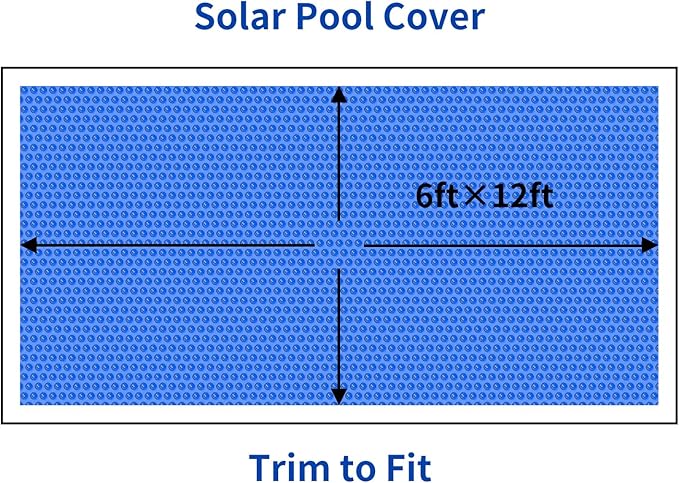 BigXwell Solar Pool Cover, Blue 16-mil 6 x 12 Foot Square Pool Heaters for Above-Ground and In-Ground Pools, 1600 Series Heavy-Duty Insulating Pool Heater Cover for Swimmer