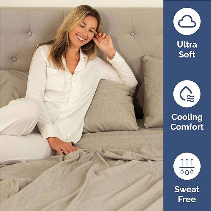 Twin XL 4 Piece Sheet Set - Comfy Breathable & Cooling - Soft Hotel Luxury Bedding Set w/ 8-16 Inch Deep Pockets - 1 Flat & 1 Fitted Sheet & 2 Pillowcases - Wrinkle Free & Easy Care - Heathered Beige