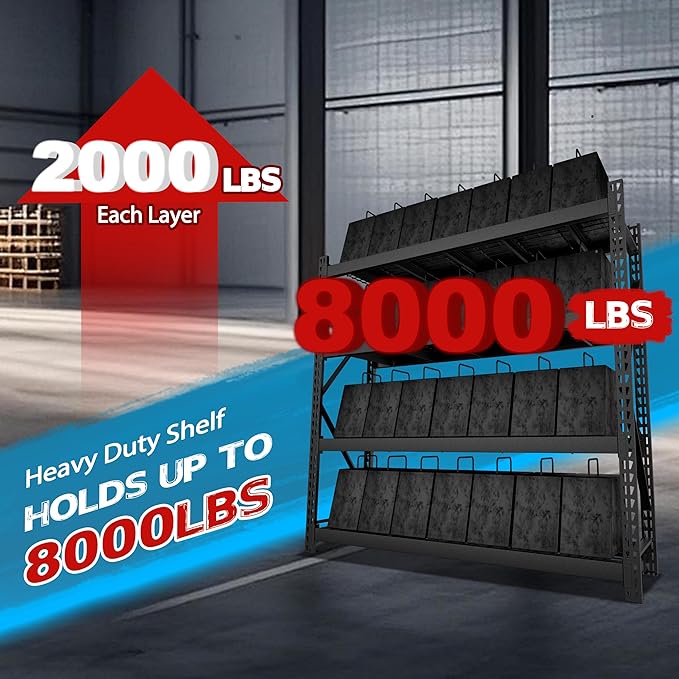 Yardenaler 8000LBS Storage Shelves, 4-Tier Adjustable Metal Shelving Units, Iron Industrial Shelving for Garage, Warehouse, Basement, 91 "W x 24 "D x 87 "H, Black