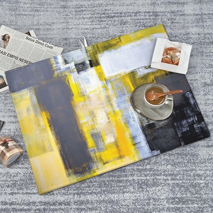 Modern Art Yellow Gray Dish Drying Mat 18x24 For Kitchen Counter Absorbent Microfiber Dishes Pad Dish Drainer Rack Mats Fast Dry Kitchen Accessories