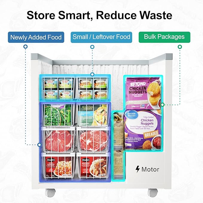 iSPECLE Chest Freezer Organizer Bins - Fits 7 Cu.Ft Deep Freezer, 6 Pack Stackable Wire Baskets(14.7" Length), Heavy Duty Coated Freezer Organizer, Rust Resistant for Frozen Food Sorting, White
