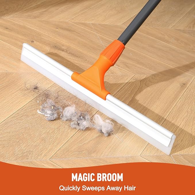 CLEANHOME Silicone Floor Squeegee for Shower Glass, Floor, and Garage - Heavy-Duty Pet Hair Remover, Bathroom Tile Cleaner, Window Wiper - Flexible, No Streaks, Compact Storage