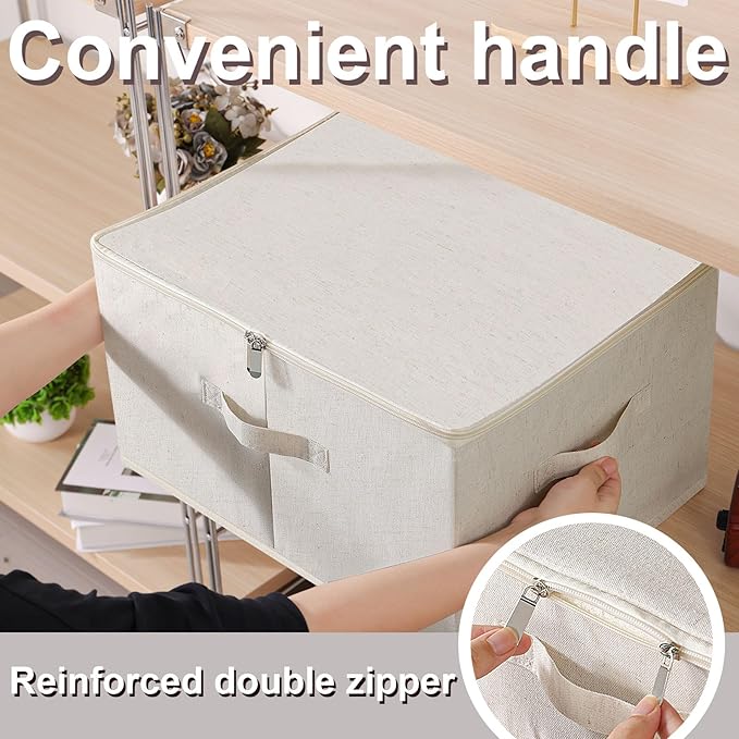 ENUMAIL Underbed Storage Cube, Closet Organizer with Lid, Foldable Home Container Bags for Organizing Clothes, Shoes, Blankets, Pillows, 15.7x11.8x7.8Inches, Beige, 2 Pack