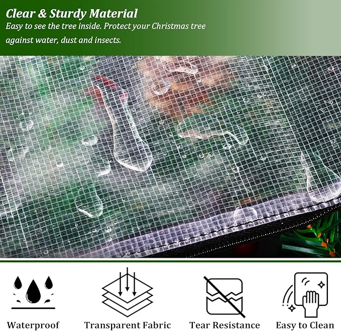 Christmas Tree Storage Bag 7.5 ft, Heavy Duty Clear Tree Bag for Storage with Sturdy Zipper and Handles, Waterproof Xmas Tree Storage Bag for Various Scene Storage and Moving