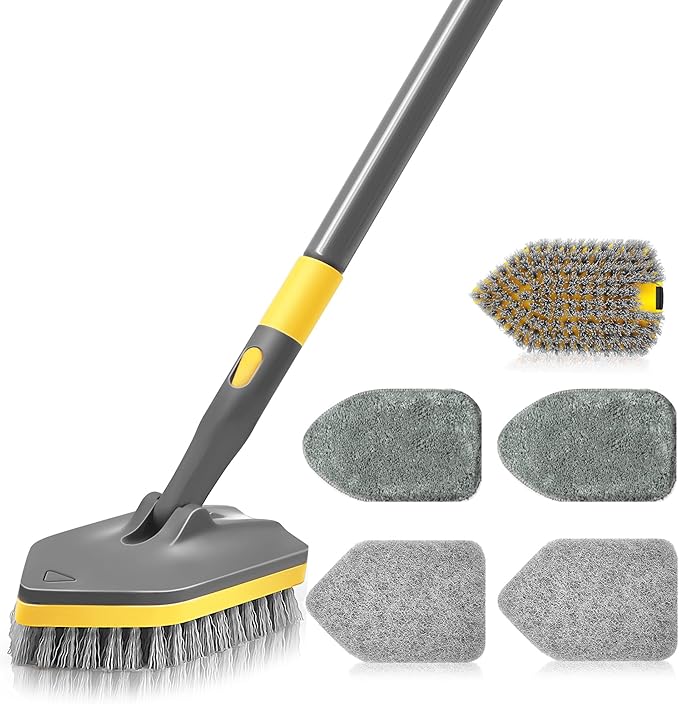 Daliper Shower Scrubber with Long Handle for Cleaning, 56" Extendable 3 in 1 Shower Cleaner Brush, Interchangeable Tub Scrub Brush Attachment for Cleaning Bathroom Bathtub Floor Wall