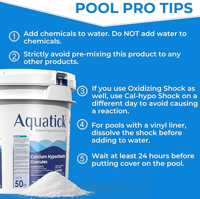 Pro-Grade Chlorine Pool Shock, 68% Cal-Hypo Granular Sanitizer, Prevents Bacteria & Algae, Restores Crystal Clear Water - Shock Treatment, Swimming Pool Chemical - 50Lb