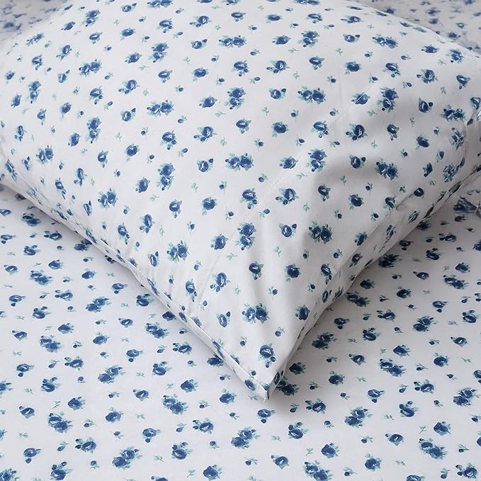 Modern Threads Silky Soft Microfiber and Wrinkle Free Sheets - Luxurious Microfiber Bed Sheets Includes Flat Sheet, Fitted Sheet with Deep Pockets, & Pillowcases Sweet Rose Blue, Twin